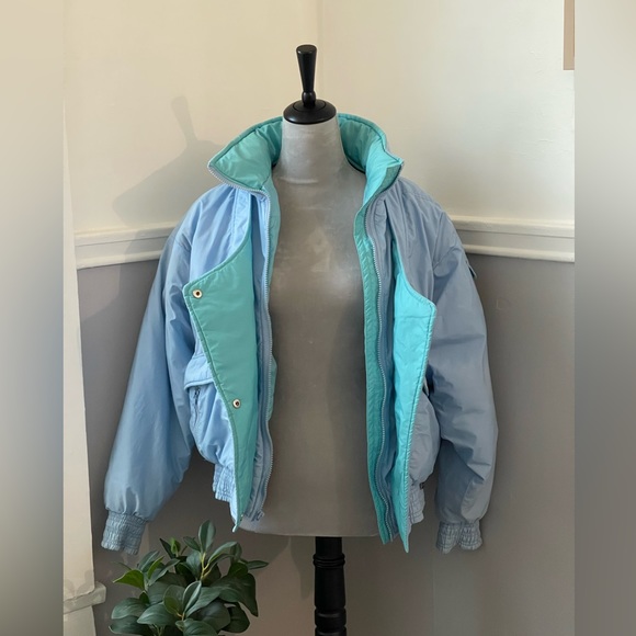 Vintage 80’s Forte Blue & Mint Puffer Bomber Jacket - Picture 2 of 16